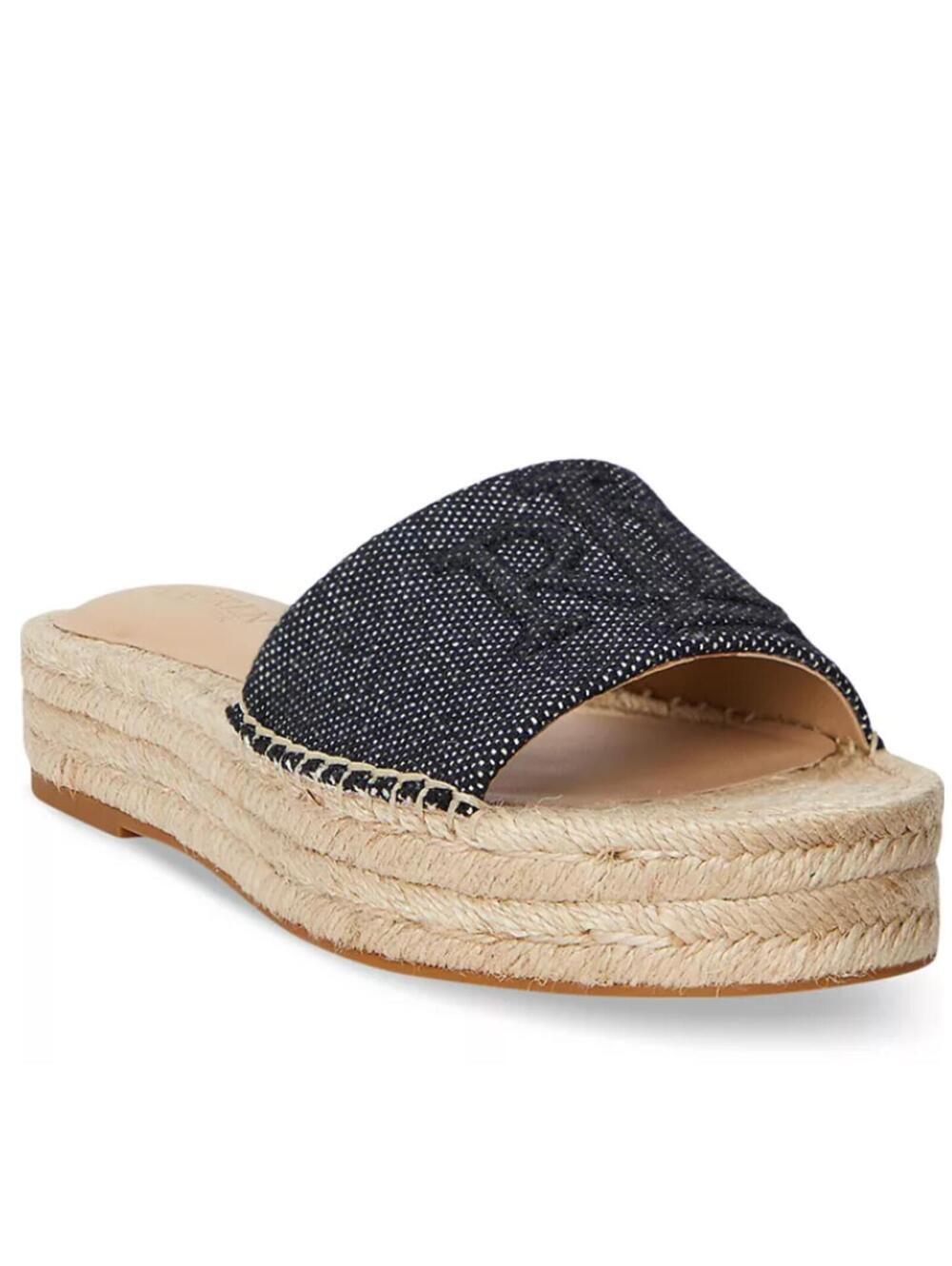 Lauren Ralph Lauren Women's Polly Espadrille Flat Sandals slides black denim 10